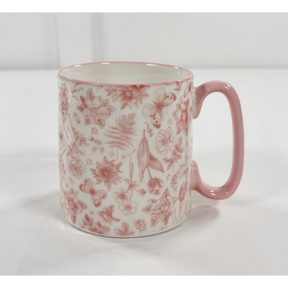 10 Strawberry Street Bella Floral Butterfly Mug Pink Botanical Toile 14 oz